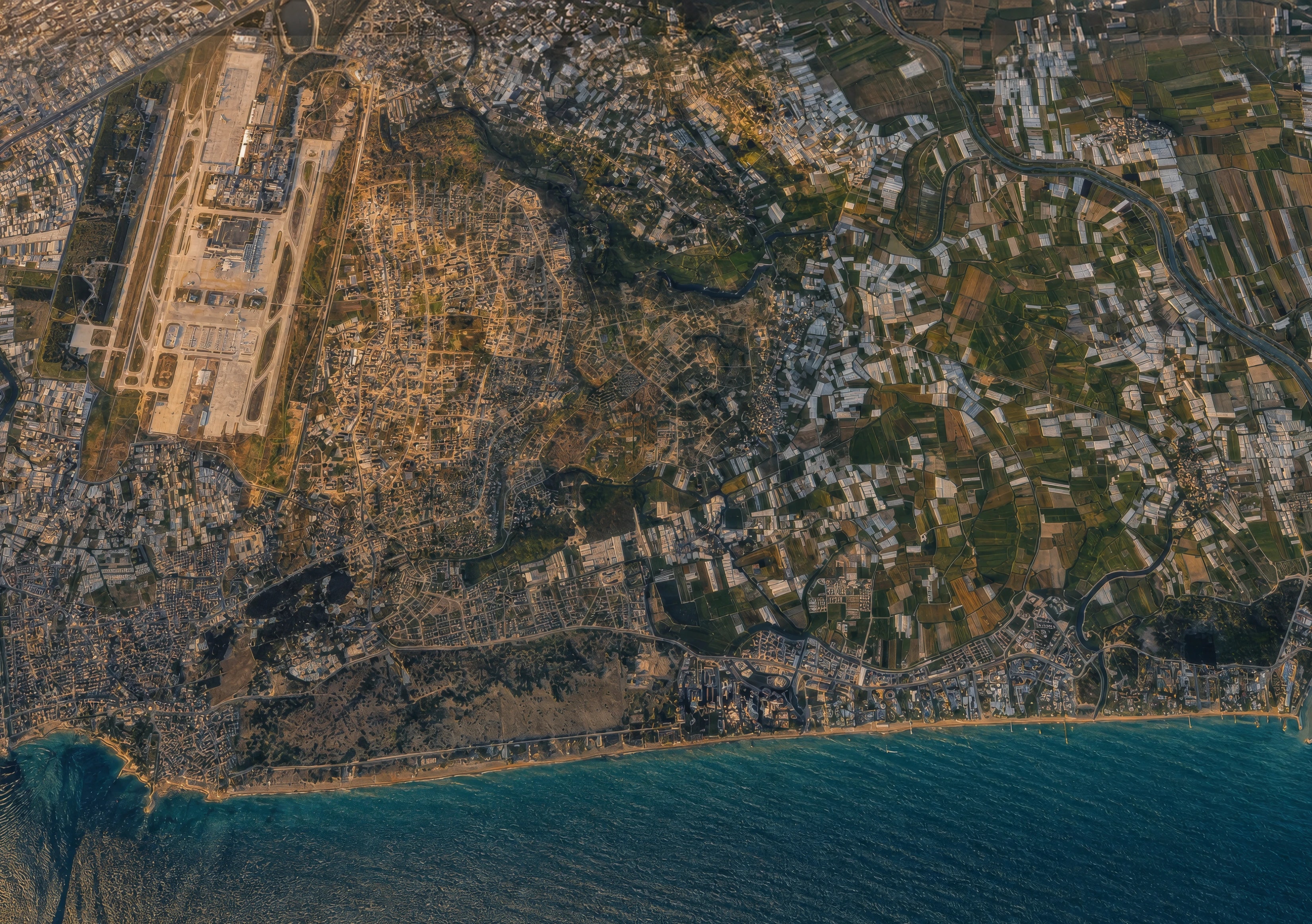 Aerial view of the Lara and Kundu shore, with Antalya Airport inland